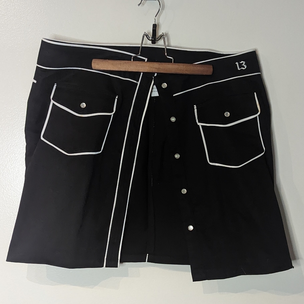 Lucky 13 Western Button Up Mini Skirt Black White pockets 2XL - Picture 8 of 12